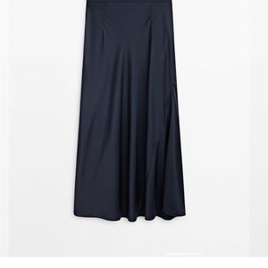 Massive dutti navy satin midi slip skirt NWT